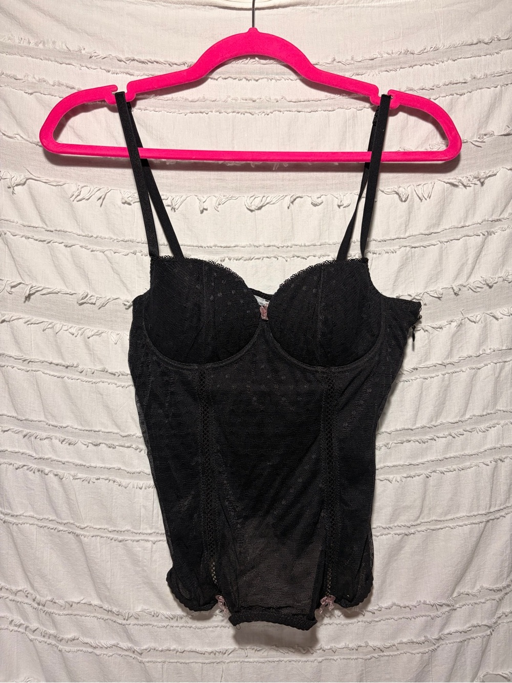 Intimissimi black Swiss dot mesh corset top.